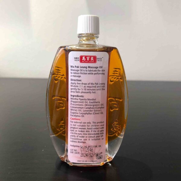 ma pak leung massage oil bottle back